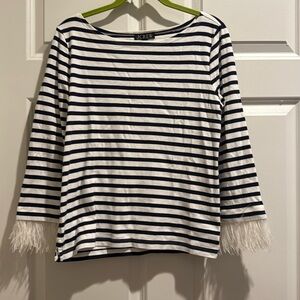 J.Crew Feather striped mariners T-shirt. Removable feathers